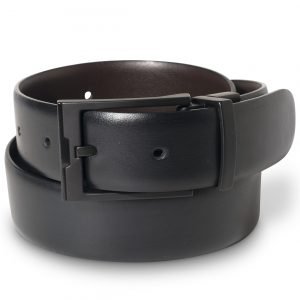 Perry Ellis Portfolio Men's Matte Black  Buckle Leather Belt