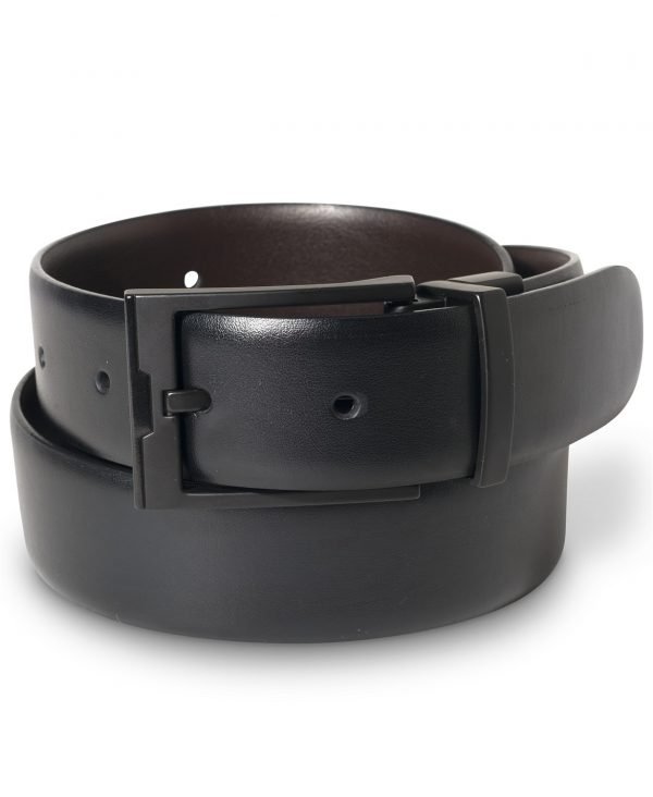 Perry Ellis Portfolio Men's Matte Black  Buckle Leather Belt