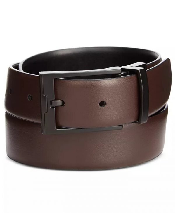 Perry Ellis Portfolio Men's Matte Black  Buckle Leather Belt - Image 2