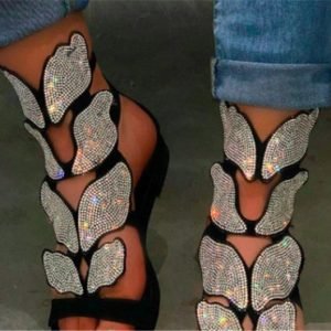 Fashion women Summer Rhinestone Bowknot Sandal Hollow Flat open Toe.