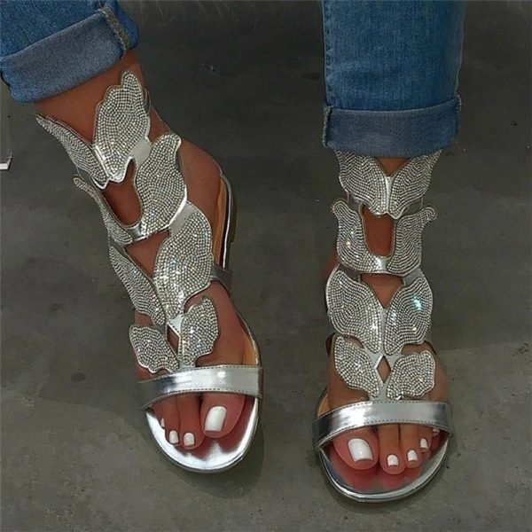 Fashion women Summer Rhinestone Bowknot Sandal Hollow Flat open Toe. - Image 4