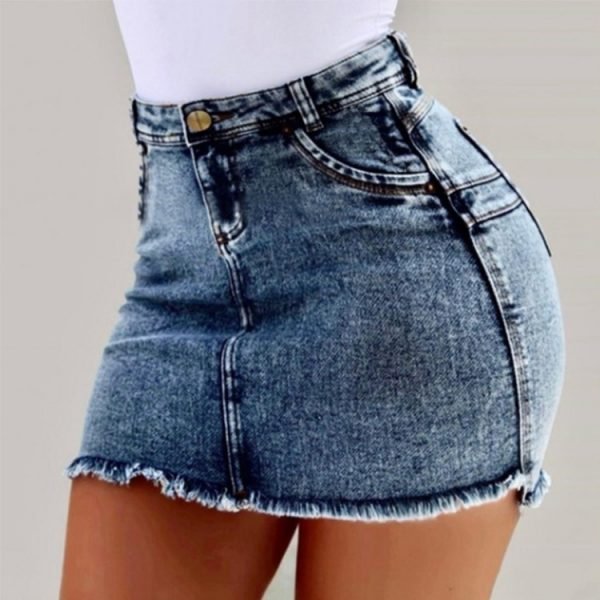 Women Summer New high Waist washed Denim Skirt.